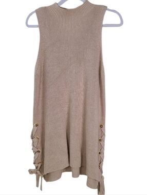 MICHAEL Michael Kors Cable Knit Mock Neck Top Sz M | Sleeveless Lace-Up Side
